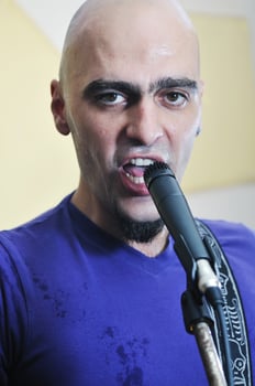 music band have training in garage photo