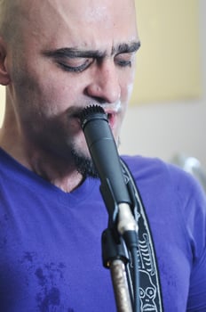 music band have training in garage photo