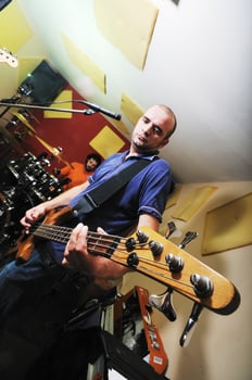 music band have training in garage photo