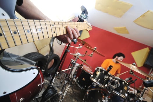 music band have training in garage photo