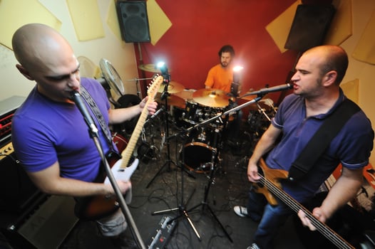 music band have training in garage photo