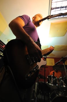 music band have training in garage photo