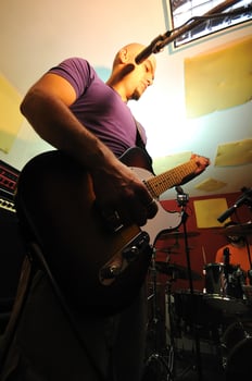 music band have training in garage photo