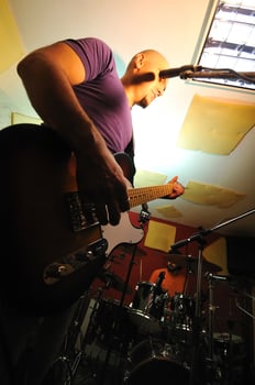music band have training in garage photo