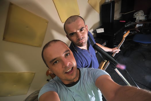 music band have training in garage photo