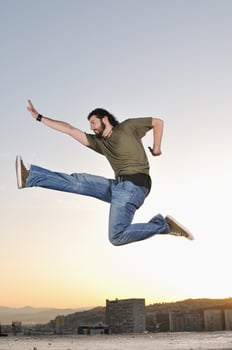man jump outdoor sunset photo