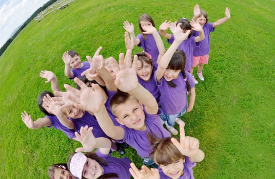 happy kids group  have fun in nature photo