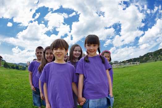 happy kids group  have fun in nature photo