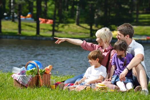 Happy family playing together in a picnic outdoors photo