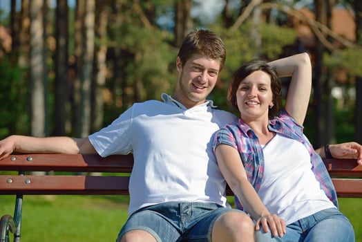romantic young couple in love together outdoor photo