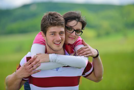 romantic young couple in love together outdoor photo