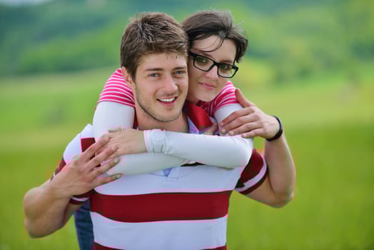 romantic young couple in love together outdoor photo