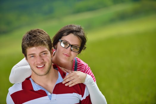 romantic young couple in love together outdoor photo
