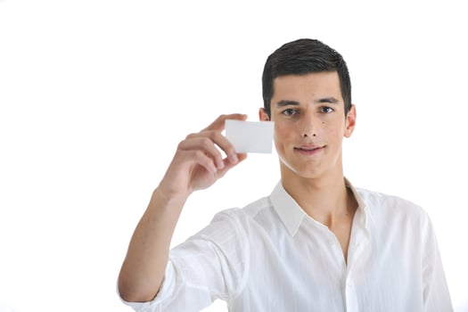 young businessman with empty business card photo