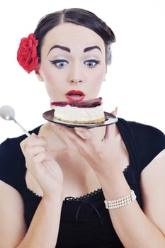 pinup retro  woman with travel bag isolated photo