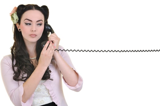 pretty girl talking on old phone photo