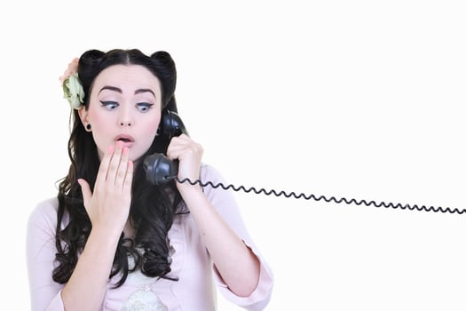 pretty girl talking on old phone photo