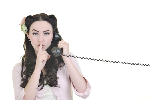 pretty girl talking on old phone photo