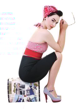 isolated woman with travel bag photo