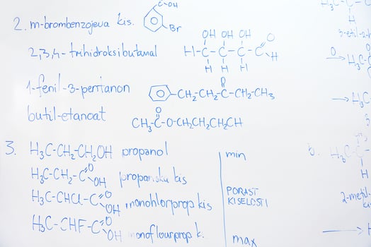 chemical molecule structure on white boar photo