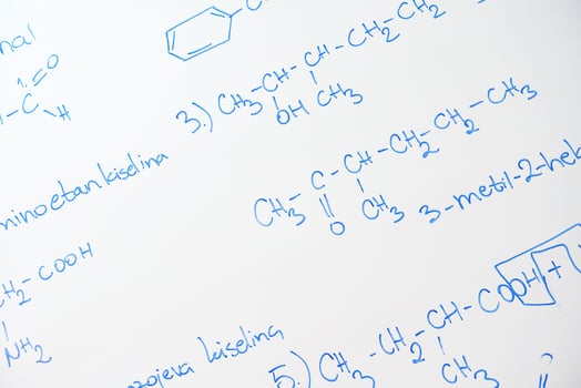 chemical molecule structure on white boar photo