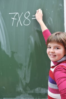 happy school girl on math classes photo