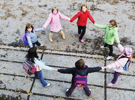 school girls running away photo