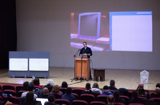 businessman giving presentations at conference room photo