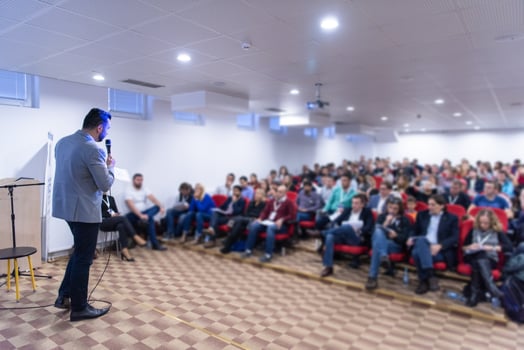 businessman giving presentations at conference room photo