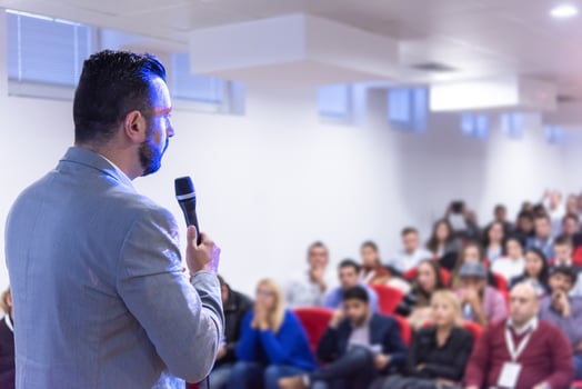 businessman giving presentations at conference room photo