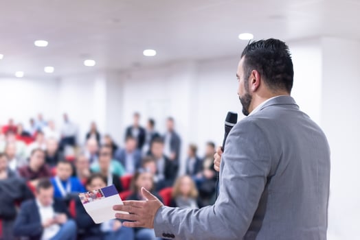businessman giving presentations at conference room photo