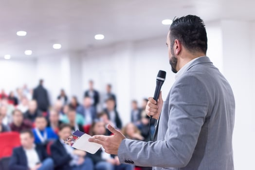 businessman giving presentations at conference room photo