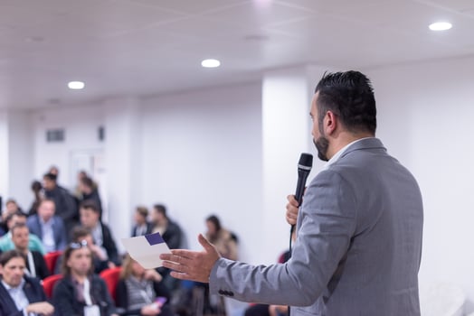 businessman giving presentations at conference room photo