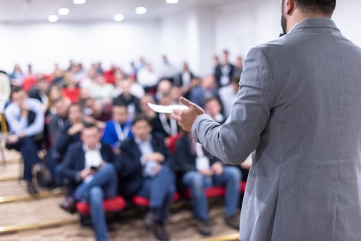 businessman giving presentations at conference room photo