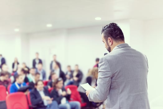 businessman giving presentations at conference room photo