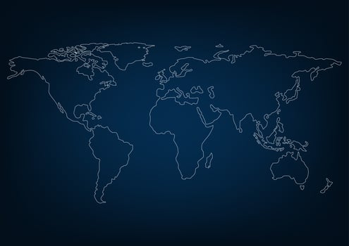 Map World Seperate Countries Blue background with Outline photo