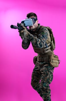 soldier in battle using virtual reality glasses photo