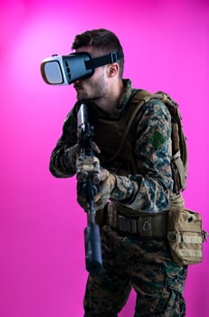 soldier in battle using virtual reality glasses photo