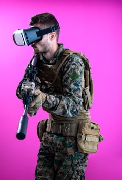 soldier in battle using virtual reality glasses photo