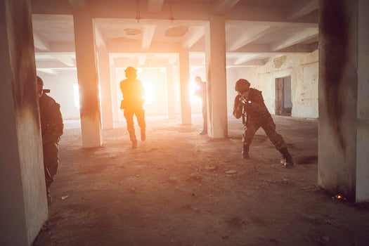 military troops in action urban environment photo