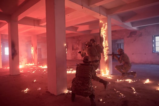 military troops in action urban environment photo