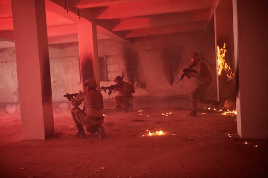 military troops in action urban environment photo