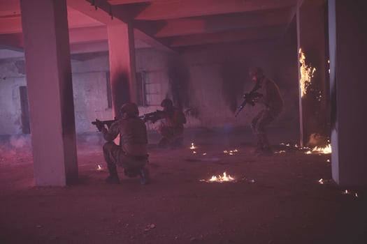 military troops in action urban environment photo