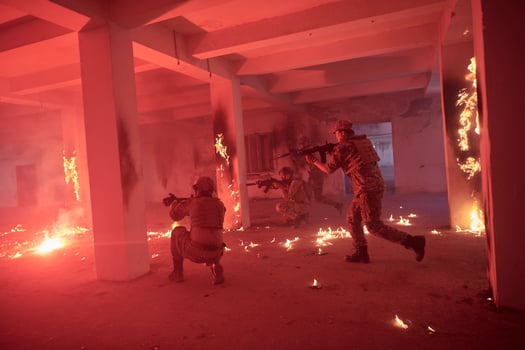 military troops in action urban environment photo