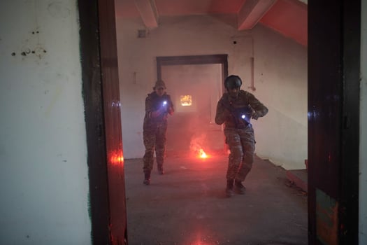 military troops in action urban environment photo