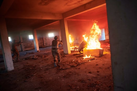 military troops in action urban environment photo