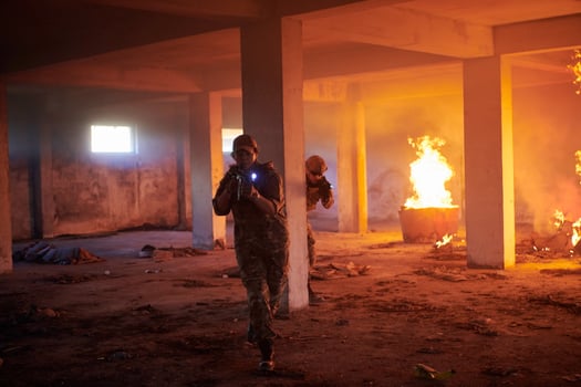 military troops in action urban environment photo