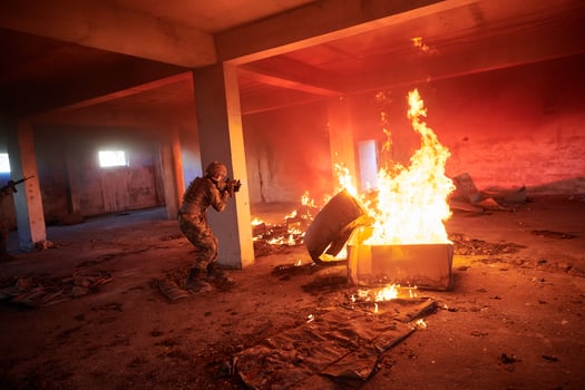military troops in action urban environment photo