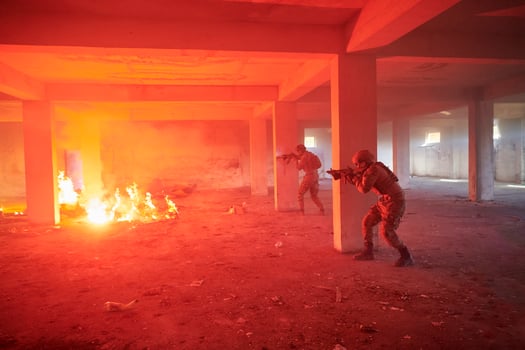 military troops in action urban environment photo