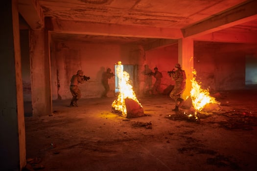 military troops in action urban environment photo